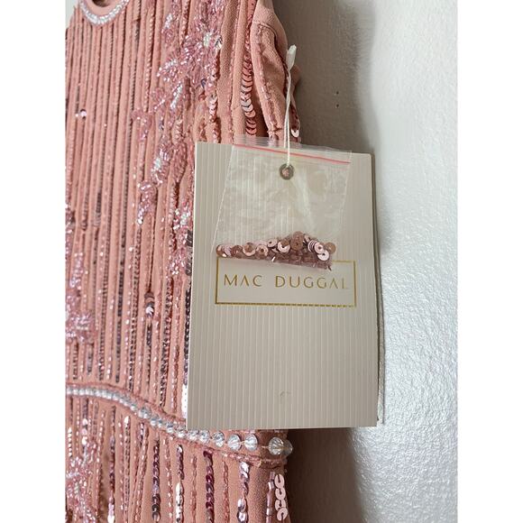 NWT MAC DUGGAL DRESS 4 PINK FLORAL BEADED SEQUIN EMBELLISHED STRIPED MIDI ROSE - Picture 3 of 16
